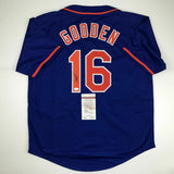 Autographed/Signed DWIGHT DOC GOODEN New York Blue Baseball Jersey JSA COA Auto