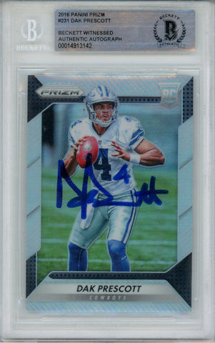 Dak Prescott Signed 2016 Panini Prizm #231 Rookie Card BAS Slab 41217