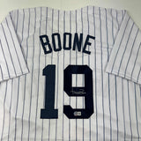 Autographed/Signed Aaron Boone New York Pinstripe Baseball Jersey Beckett COA