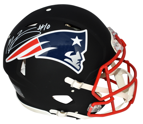 MAC JONES AUTOGRAPHED NEW ENGLAND PATRIOTS BLACK AUTHENTIC SPEED HELMET BECKETT