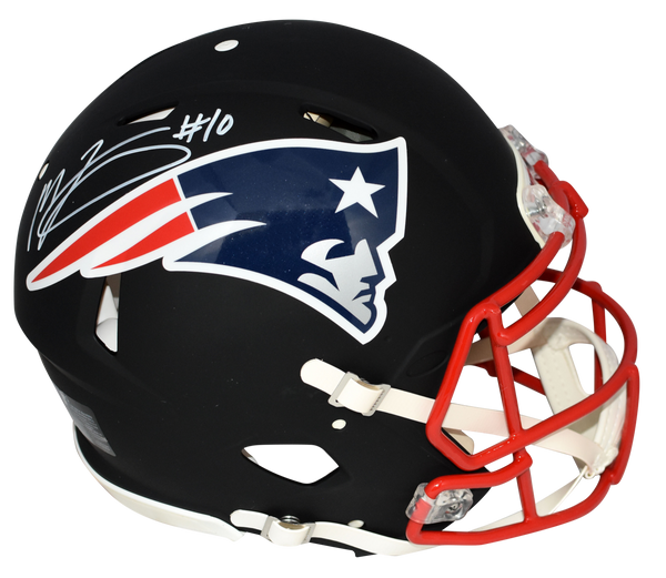 MAC JONES AUTOGRAPHED NEW ENGLAND PATRIOTS BLACK AUTHENTIC SPEED HELMET BECKETT