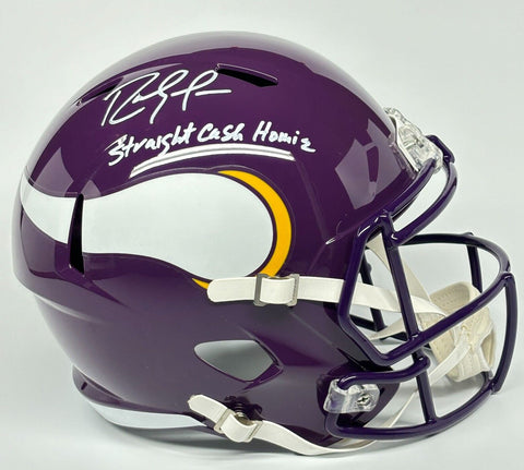 RANDY MOSS SIGNED MINNESOTA VIKINGS FS REPLICA HELMET W/ STRAIGHT CASH HOMIE BAS