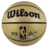 Magic Johnson & Larry Bird Signed Gold Wilson Basketball BAS Witnessed