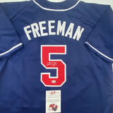 Autographed/Signed Freddie Freeman Atlanta Blue Baseball Jersey Lojo COA Auto