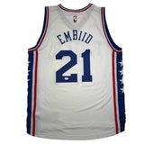 Autographed/Signed Joel Embiid Philadelphia White Basketball Jersey JSA COA/LOA