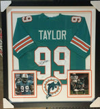 Jason Taylor Signed Miami Dolphins 36"x39" Framed Jersey (JSA COA) 6xPro Bowl DE