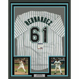 FRAMED Autographed/Signed LIVAN HERNANDEZ WS MVP 33x42 Pinstripe Jersey PSA COA