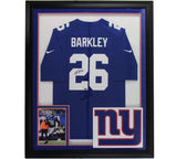 Saquon Barkley Signed New York Giants LED Framed Nike Blue NFL Jersey