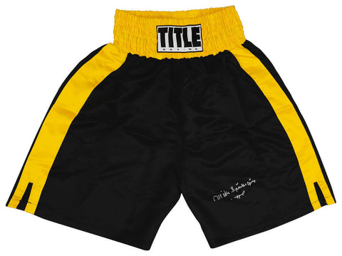 Michael (Mike) Spinks Signed Title Black With Gold Boxing Trunks w/Jinx (SS COA)