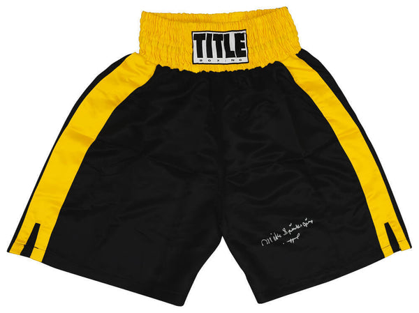 Michael (Mike) Spinks Signed Title Black With Gold Boxing Trunks w/Jinx (SS COA)