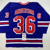 Autographed/Signed Glenn Anderson 94 SC Champs New York Blue Jersey JSA COA