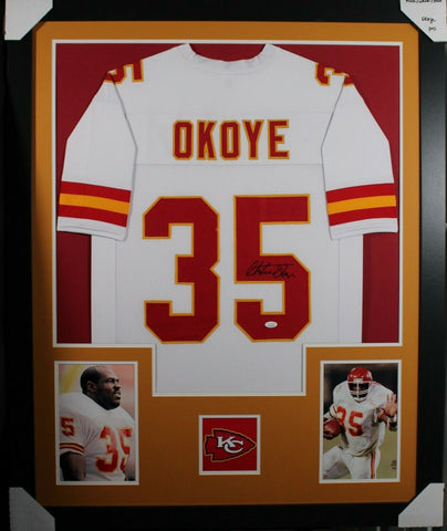 CHRISTIAN OKOYE (Chiefs white TOWER) Signed Autographed Framed Jersey JSA