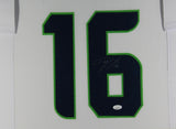 TYLER LOCKETT (Seahawks white TOWER) Signed Autographed Framed Jersey JSA