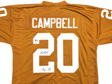 TEXAS LONGHORNS EARL CAMPBELL AUTOGRAPHED ORANGE JERSEY "HT 77" JSA 228966