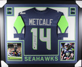 DK Metcalf Autographed/Signed Pro Style Blue Framed Jersey BAS 44610