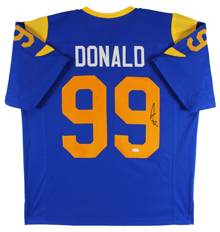 Aaron Donald Authentic Signed Blue Pro Style Jersey w/ Yellow #'s JSA Witness