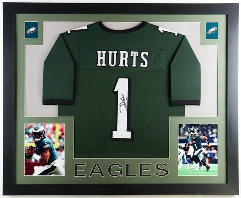 Jalen Hurts Signed Philadelphia Eagles 35 x 43 Framed Jersey (JSA) Philly Q.B.