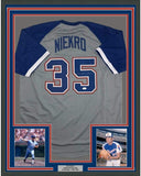 FRAMED Autographed/Signed PHIL NIEKRO 33x42 Atlanta Grey Jersey JSA COA Auto