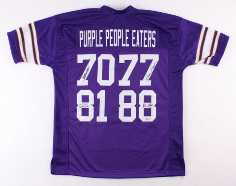 Vikings "Purple People Eaters" Jersey Signed by Page, Eller, Marshall, & Larsen