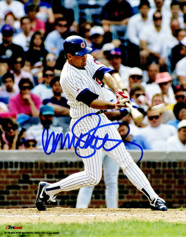 Ryne Sandberg Signed Chicago Cubs Swinging Action 8x10 Photo - (SCHWARTZ COA)