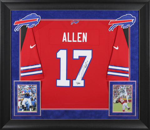 Bills Josh Allen Signed Red Nike Game Framed Jersey w/ Black Sig Fanatics