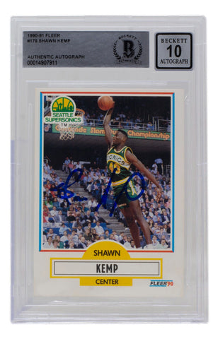 Shawn Kemp Signed 1990 Fleer #178 Seattle Supersonics Basketball BAS Auto 10