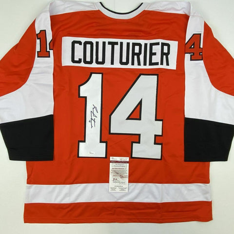 Autographed/Signed SEAN COUTURIER Philadelphia Orange Hockey Jersey JSA COA Auto