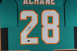 DE'VON ACHANE (Dolphins teal TOWER) Signed Autographed Framed Jersey Beckett