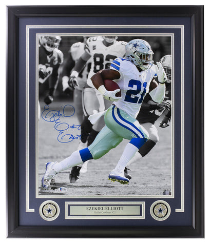 Ezekiel Elliott Signed Framed 16x20 Cowboys vs 49ers Spotlight Photo BAS