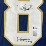 Autographed/Signed Tim Brown Heisman 87 Notre Dame Blue College Jersey BAS COA