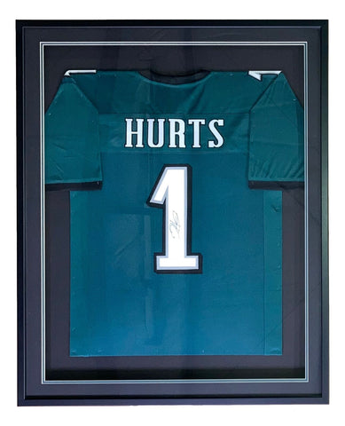 Jalen Hurts Signed Framed Custom Green Pro Style Football Jersey 2 JSA