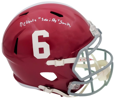 DEVONTA SMITH AUTOGRAPHED ALABAMA RED FULL SIZE HELMET SMITTY BECKETT 203863