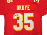 KANSAS CITY CHIEFS CHRISTIAN OKOYE AUTOGRAPHED RED JERSEY JSA STOCK #234522