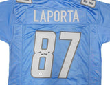 Sam LaPorta Detroit Signed Blue Football Jersey BAS ITP