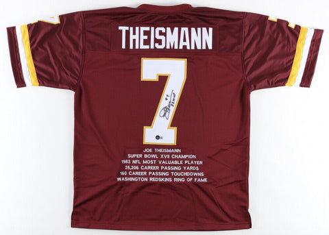 Joe Theismann Signed Career Highlight Stat Jersey Inscribed "83 MVP" (Beckett)