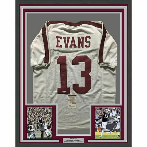 FRAMED Autographed/Signed MIKE EVANS 33x42 Texas A&M White Jersey JSA COA Auto