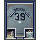 Framed Autographed/Signed Darryl Strawberry 33x42 New York Grey Jersey PSA COA