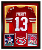 Brock Purdy Autographed 49ers Red Nike Game Jersey Framed LED