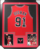 DENNIS RODMAN (Bulls red TOWER) Signed Autographed Framed Jersey JSA