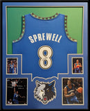 FRAMED MINNESOTA TIMBERWOLVES LATRELL SPREWELL AUTOGRAPHED JERSEY PSA COA