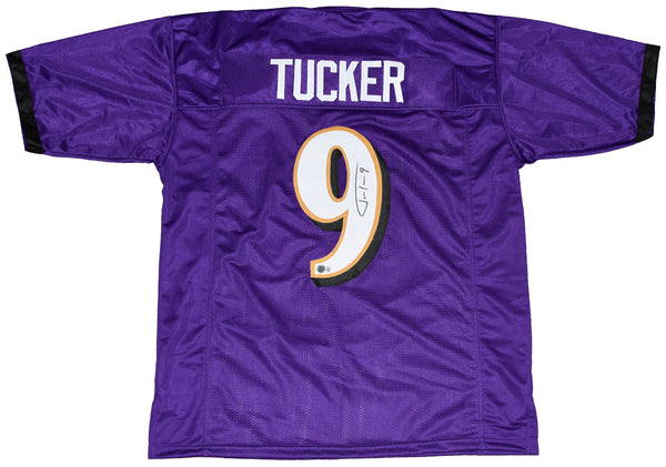 JUSTIN TUCKER SIGNED AUTOGRAPHED BALTIMORE RAVENS #9 PURPLE JERSEY BECKETT