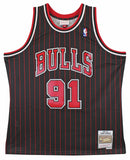 Bulls Dennis Rodman Signed Black M&N HWC Swingman Jersey w/ Black Sig BAS Wit