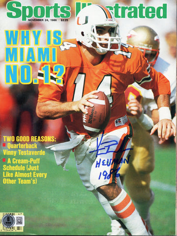 Vinny Testaverde Signed Miami Hurricanes Sports Illustrated W/ Heisman 1986 BAS