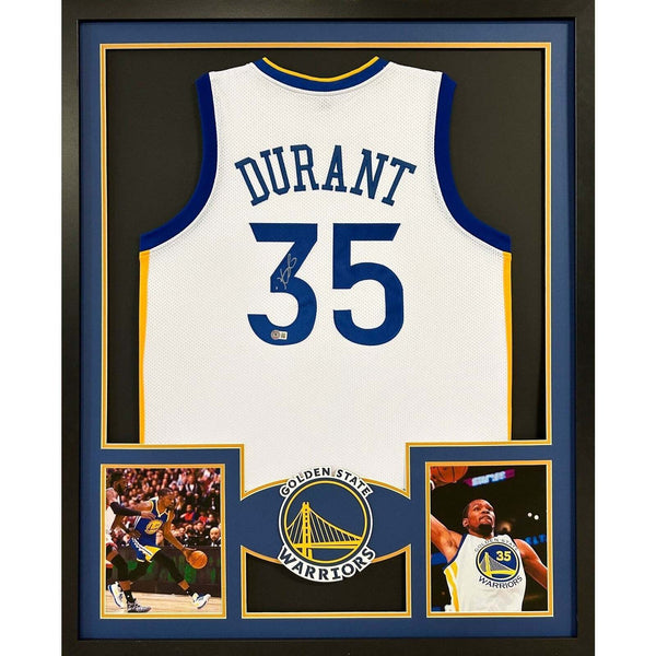 Kevin Durant Autographed Signed Framed White GS Warriors Jersey BECKETT