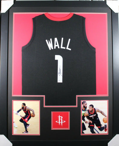 JOHN WALL (Rockets black TOWER) Signed Autographed Framed Jersey Beckett