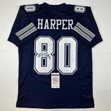 Autographed/Signed Alvin Harper 2x SB Champ Dallas Blue Football Jersey JSA COA