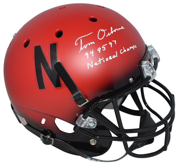 TOM OSBORNE SIGNED NEBRASKA CORNHUSKERS RED FULL SIZE HELMET W/ 3X CHAMPS