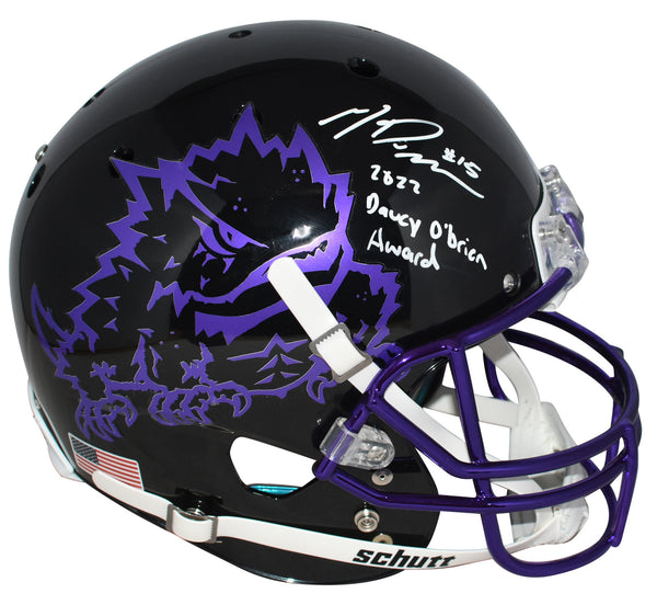 MAX DUGGAN SIGNED TCU HORNED FROGS BLACK FULL SIZE HELMET W/ 2022 DAVEY O'BRIEN