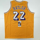 Autographed/Signed ELGIN BAYLOR Los Angeles Yellow Basketball Jersey JSA COA