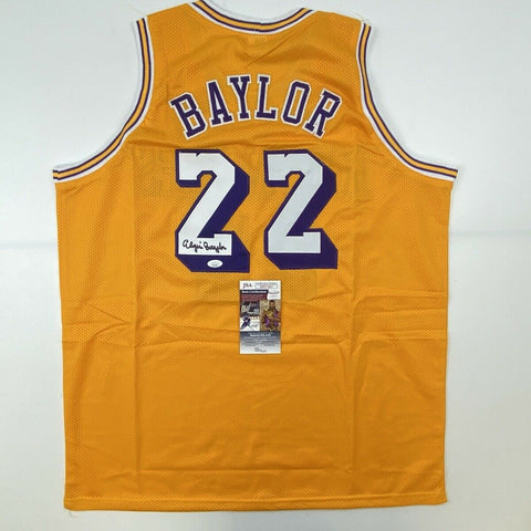 Autographed/Signed ELGIN BAYLOR Los Angeles Yellow Basketball Jersey JSA COA